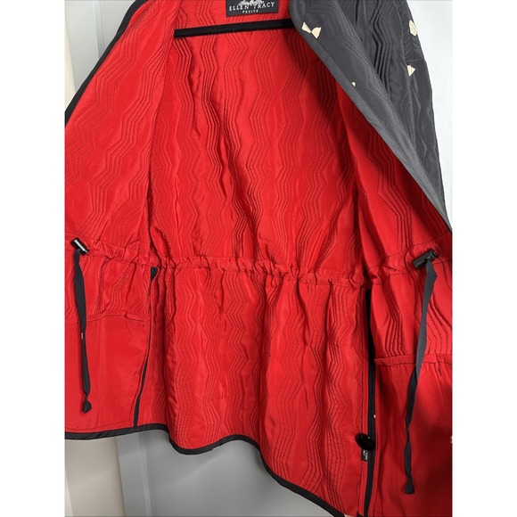 Vntg Womens Linda Allard For Ellen Tracy Petite Red/Black Silk Quilted Jacket - Picture 10 of 15